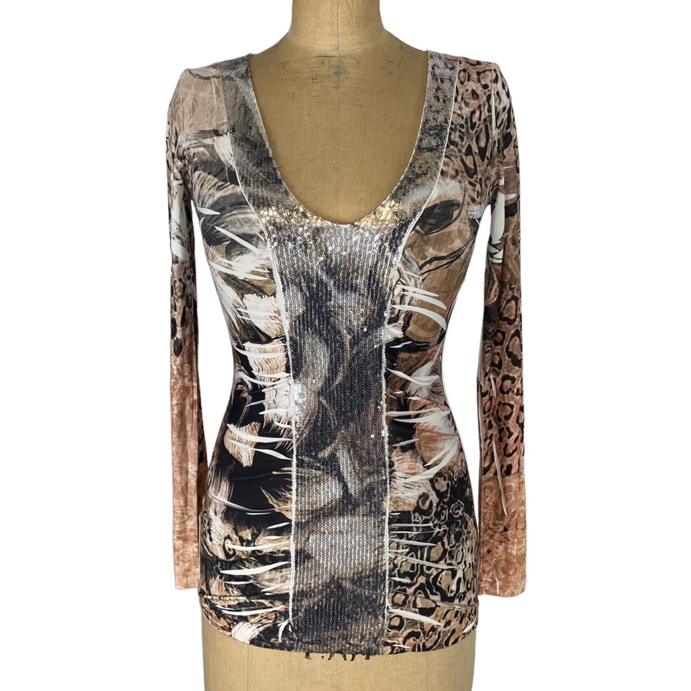 Daytrip Y2K Sequin Detail Fitted Slinky Long Sleeve Top Size XS